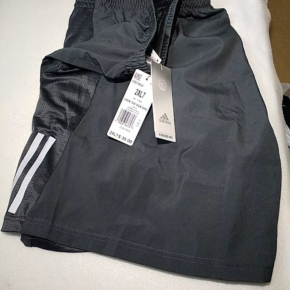 Adidas AEROREADY Men's "Own the Run 7” Shorts 1 Zip Pocket Grey Six Size XXL New - Picture 5 of 7